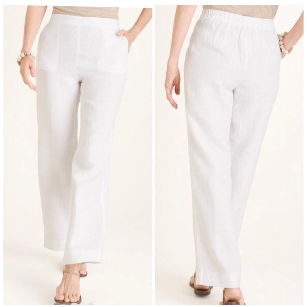 Chico's Linen Ankle Pants Women 1.5 White Elastic Back Straight Leg 570286766